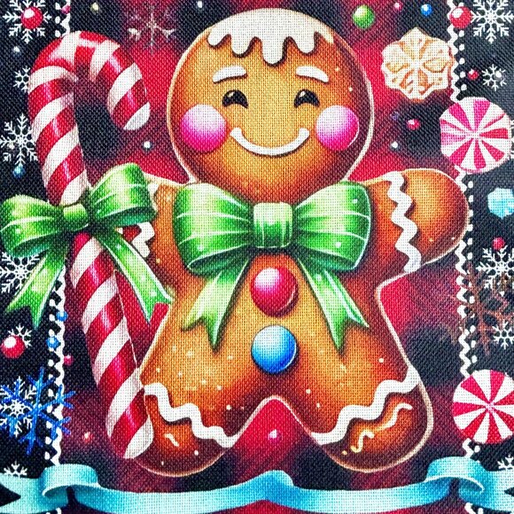 72" Whimsical Vibrant Gingerbread People Candy Snowflakes Christmas Table Runner - Picture 5 of 10